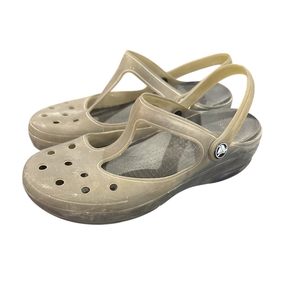 CROCS Women's Taupe Mary Jane Slingback Clogs sz 8 shoes flats